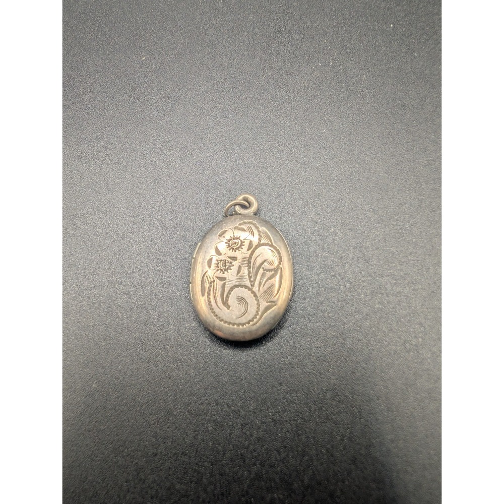 Sterling Silver Locket Pendant Floral Engraved Signed Sterling